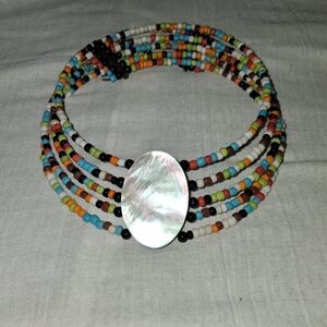 Colorful Beaded Necklace with Wooden Accent